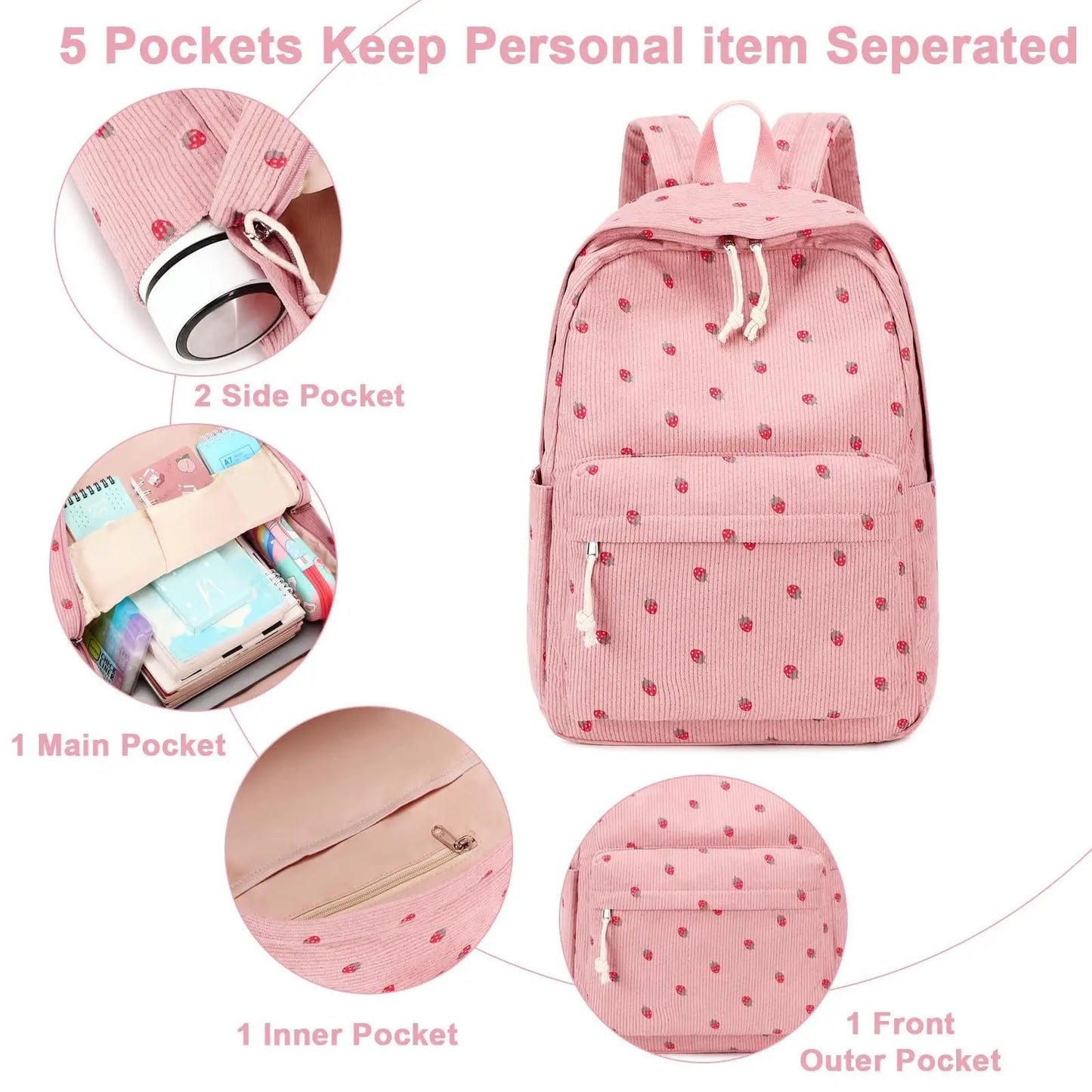 Backpack Strawberry Multi-function Schoolbag