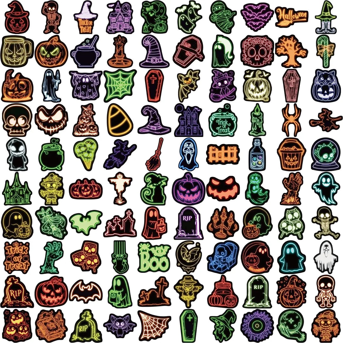 100PCS Neon Halloween Stickers