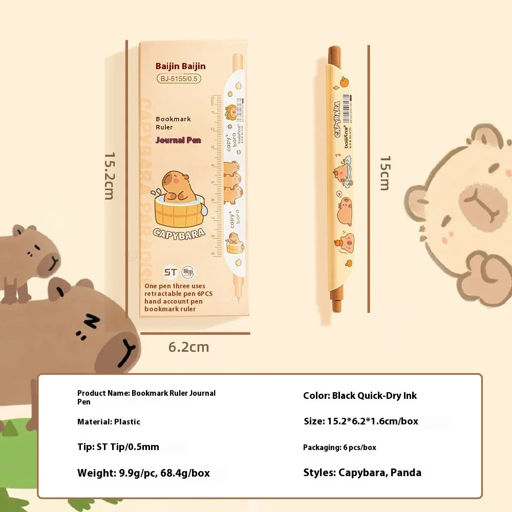 Cute Gel Pen Multifunction Bookmark Ruler Capybara