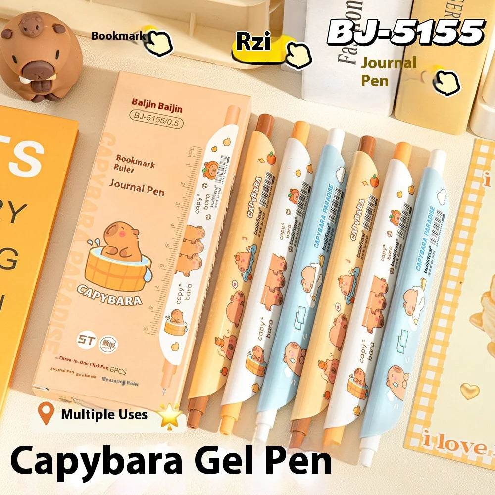 Cute Gel Pen Multifunction Bookmark Ruler Capybara