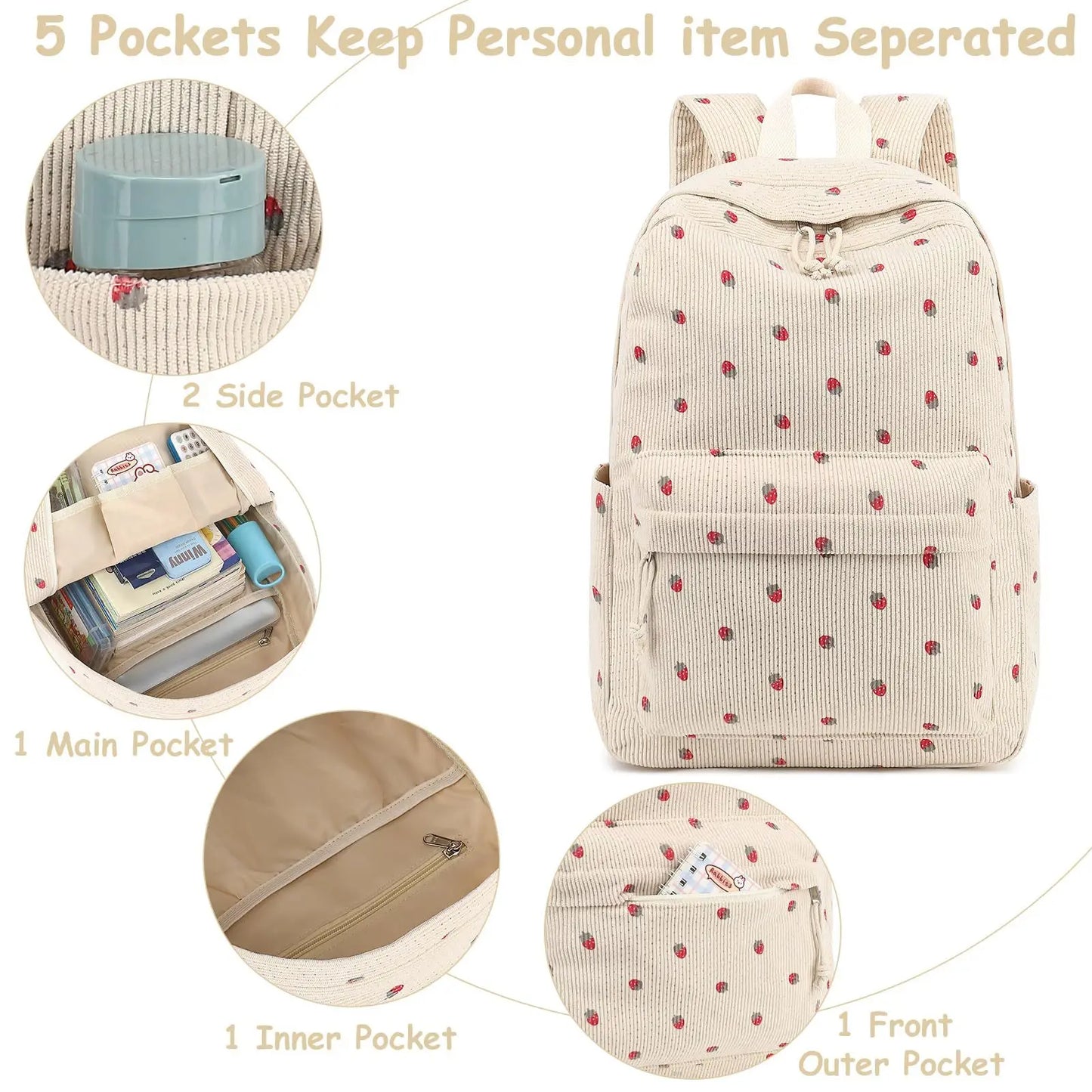 Backpack Strawberry Multi-function Schoolbag