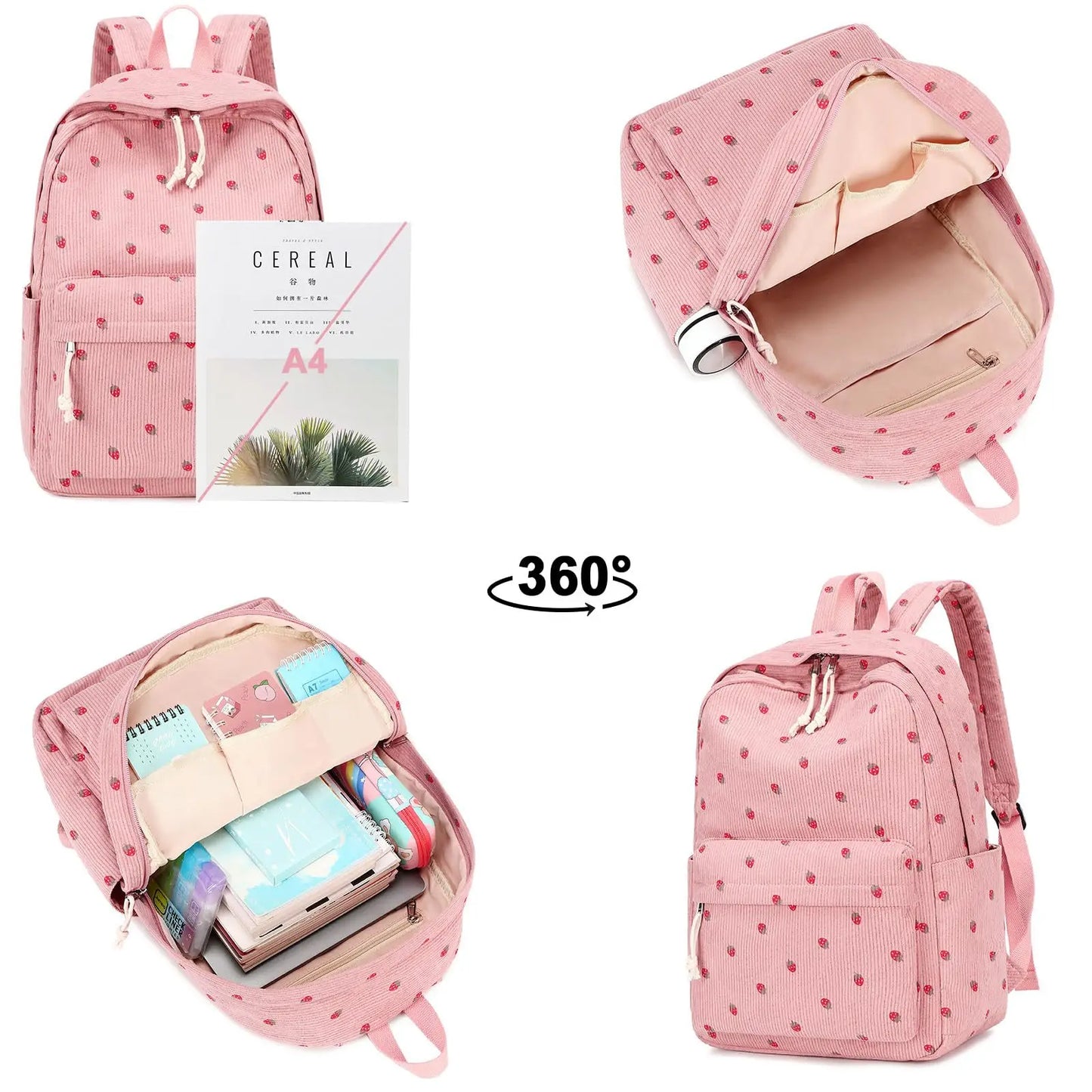 Backpack Strawberry Multi-function Schoolbag