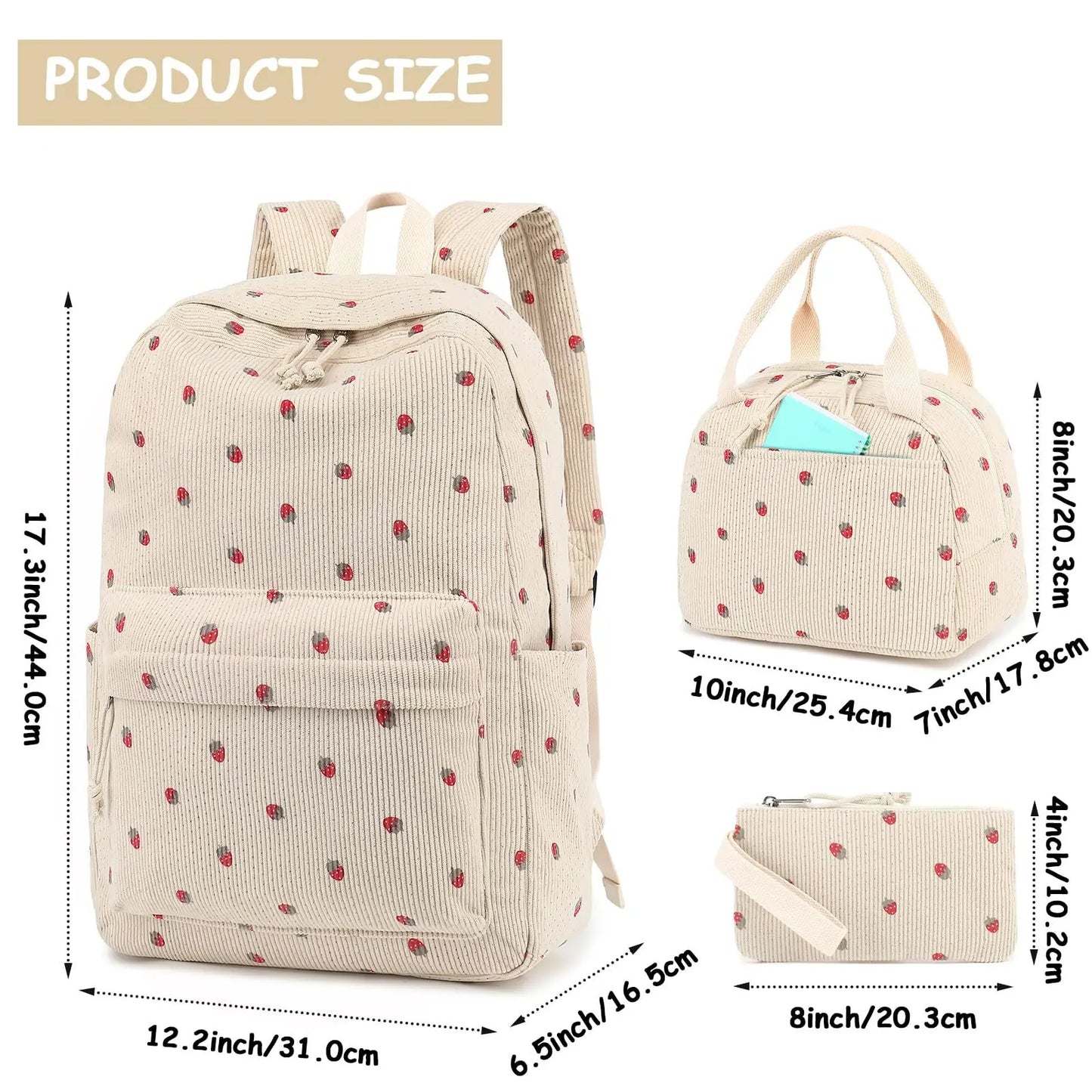 Backpack Strawberry Multi-function Schoolbag